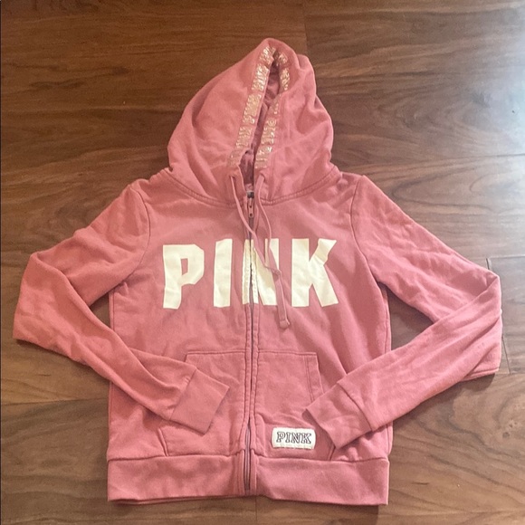 Pink Victoria Secret Hoodie with Logo Women Small Petite Full Zip Up Long Sleeve - Picture 2 of 7